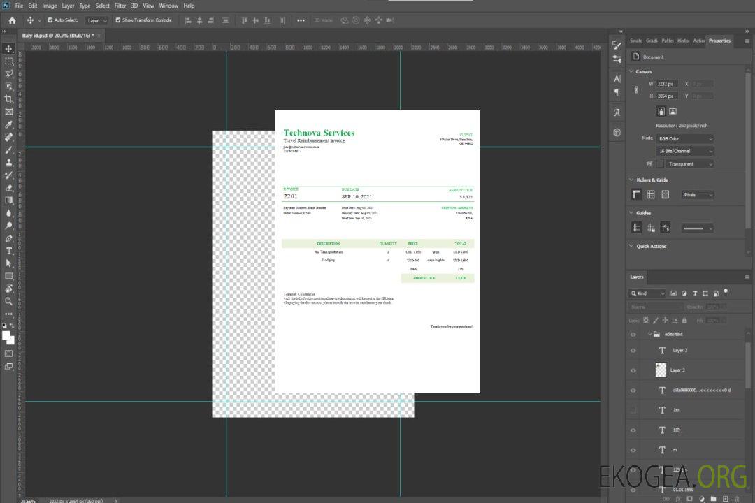 Facture Technova Services aux États , Unis template